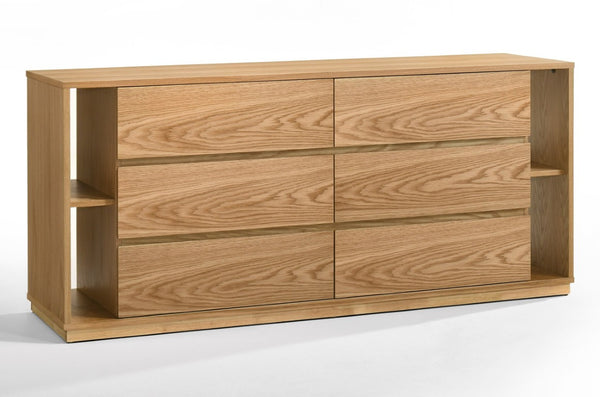 VIG Furniture Jagger Modern Natural Oak Dresser With 6 Soft-Close Drawers, Built-In Shelves & Solid Rubberwood Frame VGMA-BR-55-DRS-NAT