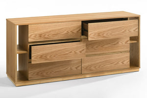 VIG Furniture Jagger Modern Natural Oak Dresser With 6 Soft-Close Drawers, Built-In Shelves & Solid Rubberwood Frame VGMA-BR-55-DRS-NAT