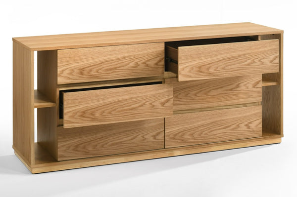 VIG Furniture Jagger Modern Natural Oak Dresser With 6 Soft-Close Drawers, Built-In Shelves & Solid Rubberwood Frame VGMA-BR-55-DRS-NAT