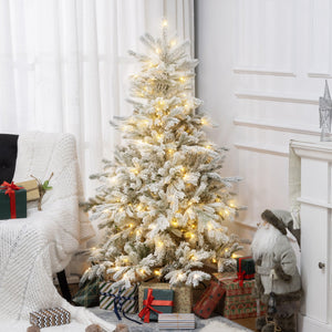 English Elm Homcom 5Ft Prelit Snow Flocked Christmas Tree With 931 Tips, Warm White Leds & Sturdy Metal Base W2225P249645