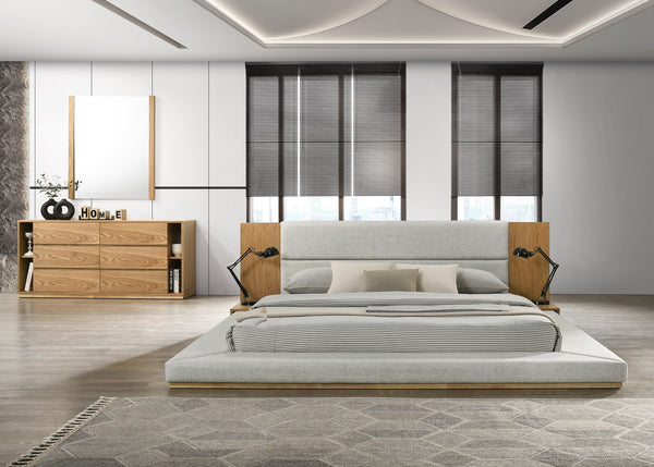 Vig Furniture Nova Domus Jagger Modern Bed In Natural Oak With Gray Upholstery & Built-in Nightstands For Elegance Beige  Vgma-br-55-bed-nat