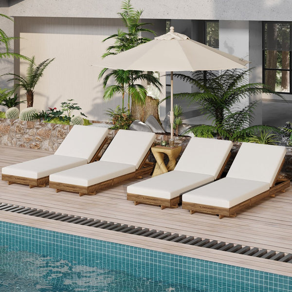 English Elm Christopher Knight Home® - Lounge Chaise Set - Stylish Acacia Wood With Cream Cushion, Adjustable Recline, Weather-Resistant Design N770P281696T_65429.00CUSH