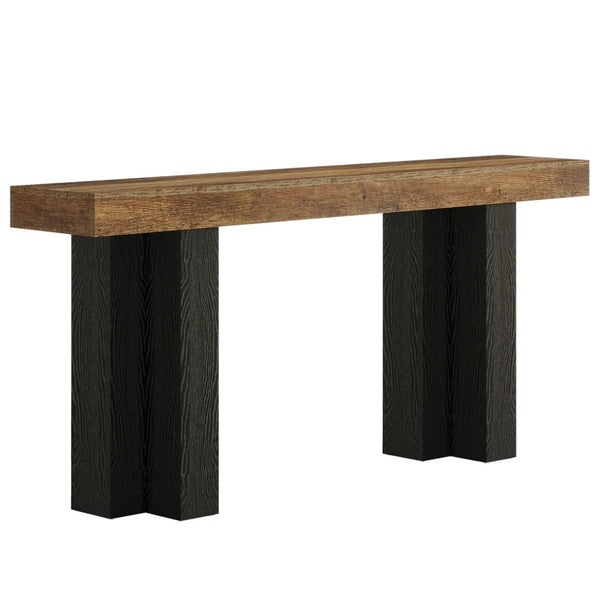 English Elm Sleek Wood Grain Console Table Geometric Base Slim Entryway Sofa Foyer Accent T3971P461139