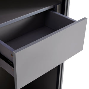 English Elm 60.6'' Contemporary Display Cabinet with LED Lighting, Tempered Glass Doors, Adjustable Shelves & Drawers - Grey, Modern Freestanding Storage for Living Room, Office, Kitchen N845P261799E