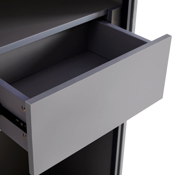 English Elm 60.6'' Contemporary Display Cabinet with LED Lighting, Tempered Glass Doors, Adjustable Shelves & Drawers - Grey, Modern Freestanding Storage for Living Room, Office, Kitchen N845P261799E