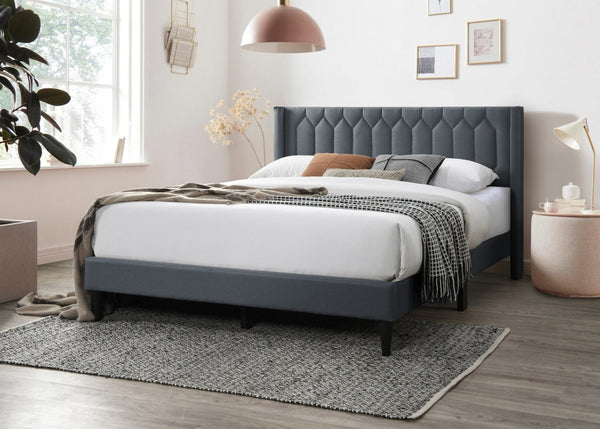 English Elm Modern Diamond Tufted Platform Bed Burlap Upholstered Frame for Loft Bedrooms Charcoal B011P418596