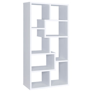 English Elm Geometric Bookcase with 7 Open Shelves for Home Decor, Modern Sturdy Engineered Wood Accent Tower White 71.88 L x 14.14 W x 8.89 H B011P305075