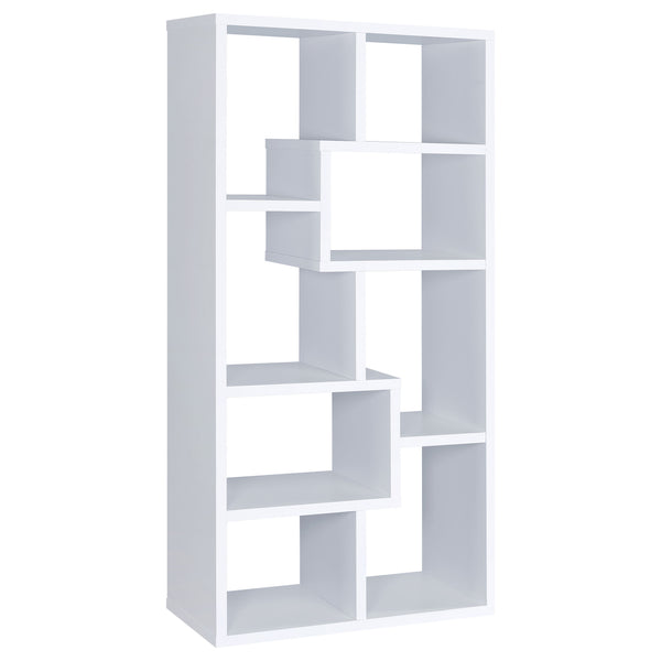 English Elm Geometric Bookcase with 7 Open Shelves for Home Decor, Modern Sturdy Engineered Wood Accent Tower White 71.88 L x 14.14 W x 8.89 H B011P305075