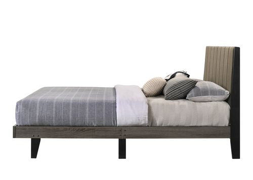 English Elm Valdemar Upholstered Queen Bed Brown Fabric with Weathered Gray Wood, 12 Slats, 660lb Capacity B2726P338682