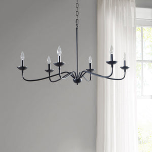 JLA Home INK+IVY - 6-Light Matte Black Farmhouse Chandelier — Ink+Ivy Brighton 6-Bulb Exposed Bulb Fixture, Dimmable Elegance MP150-0194