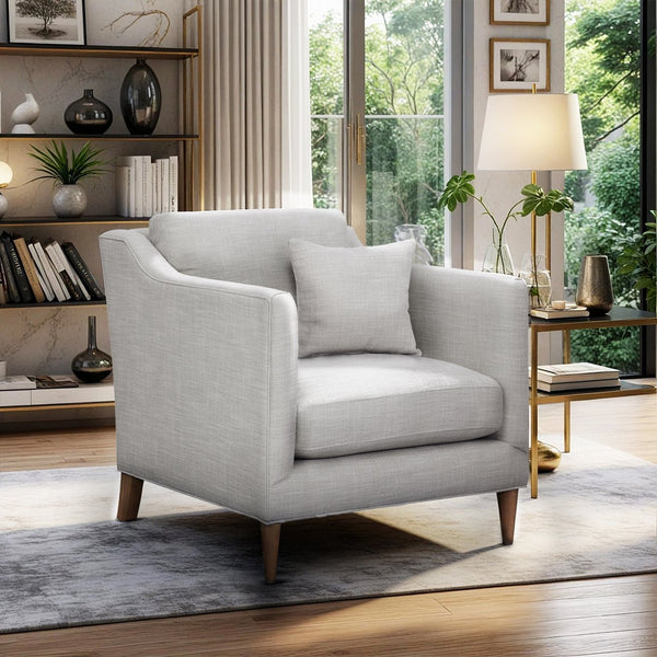 JLA Home Chapel Hill - Chair Contemporary Beige Upholstered Accent with High Track Arms, Removable Foam Cushion, Oak Legs CH100-1000