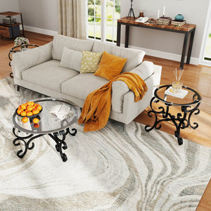 English Elm 3 Piece Tempered Glass Surface Coffee Table Set – Rustic Black Design For Elegant Living Room Décor W2167P220517