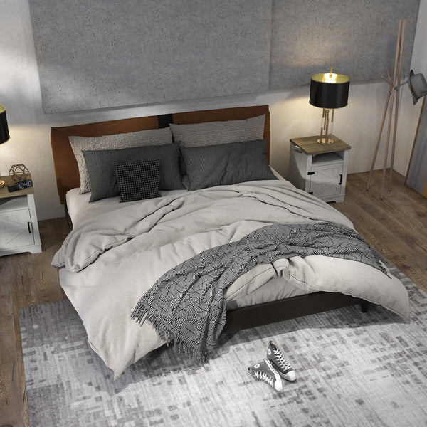 English Elm Farmhouse Rustic Nightstand with 2 Drawers and Open Shelf, Sturdy Wood-End Table for Bedroom Charm White+Oak 23.03 L x 20.79 W x 6.89 H W3151P264507