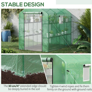 English Elm Outsunny Walk-in Lean-to Greenhouse with Pe Cover Roll-up Window and Ground Stakes W2225P217965