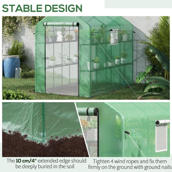 English Elm Outsunny Walk-in Lean-to Greenhouse with Pe Cover Roll-up Window and Ground Stakes W2225P217965