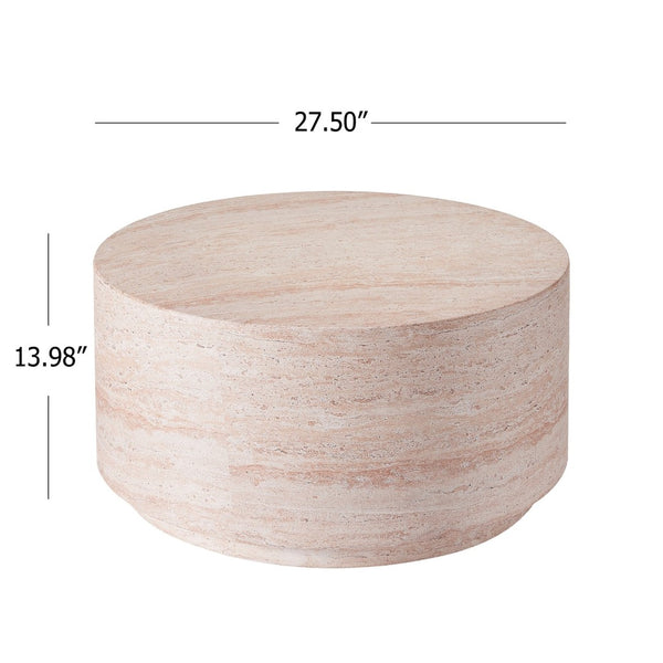 English Elm 27.5" Round Mgo Coffee Table Travertine Stone Finish Indoor Outdoor Patio Use N772P306665T