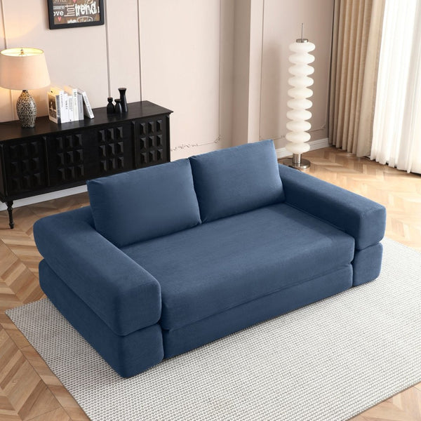 English Elm 81'' Corduroy Floor Sofa Convertible Loveseat Futon Sleeper with Foam Fill and Pillows Blue W1117P459733