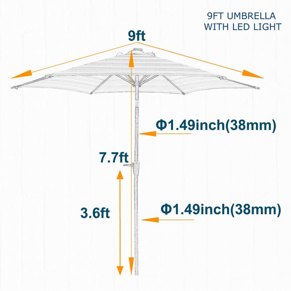 English Elm 9ft Solar Led Patio Umbrella Coastal Stripe Canopy with Uv Protection Crank Tilt Blue Striped W656P403814