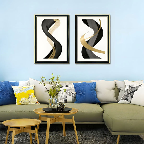 English Elm Set Of 3 Black And Gold Abstract Prints – Modern Luxury Framed Wall Art For Living Room & Bedroom T3976P383232-GIGA