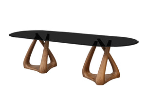 Vig Furniture Modrest Christy Oval Dining Table - Elegant Mid-century Design With Grey Glass & Walnut Base Charm Walnut  Vgry-ry-1101