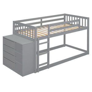 English Elm Twin Over Bunk Bed with Four Storage Drawers Open Shelving Kids Bedroom Gray LT000167AAE-1
