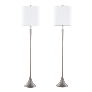 English Elm Metal Floor Lamp Pair Cast Iron Base Crystal Accents Linen Shade Living Room Decor B202P471647