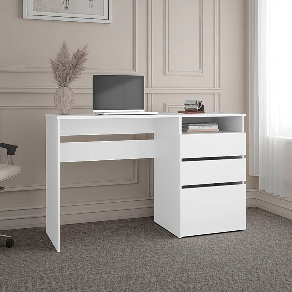 English Elm Kenai White Melamine Computer Desk with Three Drawers and Open Shelf for Home Office B097P474290