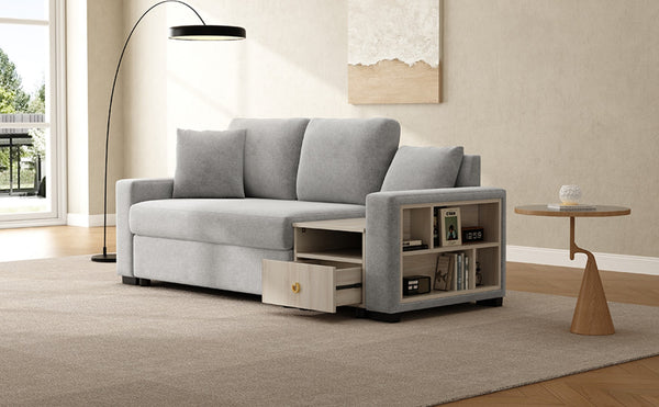 English Elm Modern Chenille Upholstered Sofa with Console Storage Armrest for Living Room Grey N763S000062E