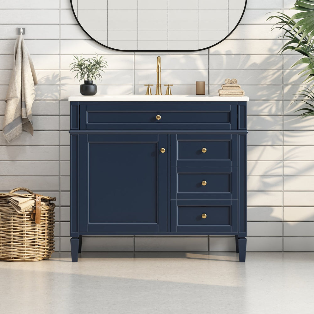 English Elm 36'' Modern Bathroom Vanity With Storage, Elegant Single Sink Design, 2 Drawers & Tip-Out Drawer N710S136004C