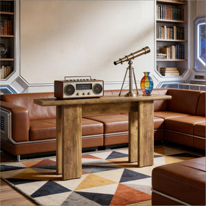 English Elm 2-tier Industrial Console Table Rustic Wood and Black Metal Frame Entryway Sofa T3971P460559