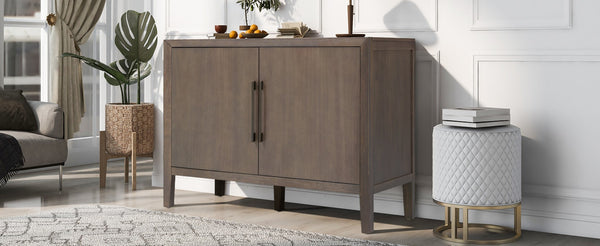 English Elm U_style Farmhouse Pine Veneer Buffet Cabinet with Double Doors for Kitchen or Entryway Brown N711P410389D
