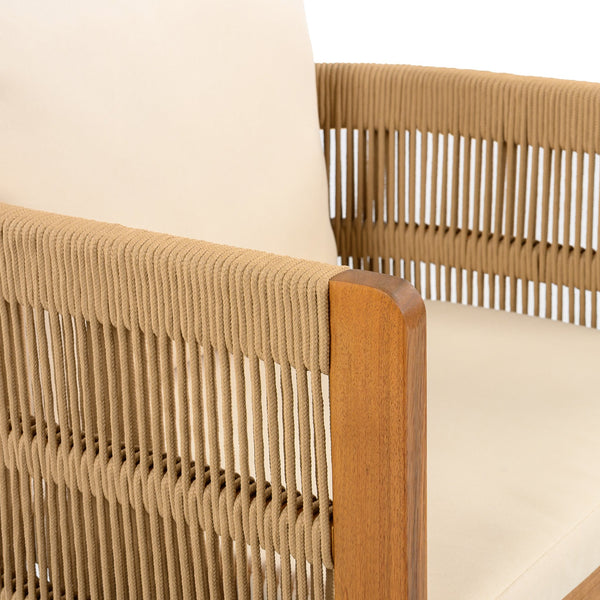 English Elm Christopher Knight Home® - Acacia Outdoor Dining Chairs Set of 2 with Rope Handles, Waterproof Washable Cushions, 400 lb Capacity Beige,Teak N779P279983B