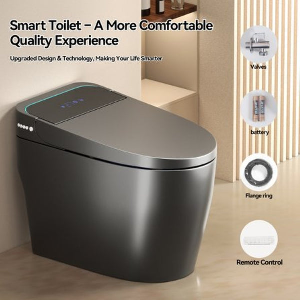 English Elm Unique Intelligent One Piece Toilet with Bidet Warm Air Dryer and Auto Sensor Seat Gray W3133P476382