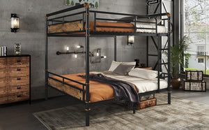 English Elm Queen Over Industrial Metal Bunk Bed Convertible Frame with Guard Rails W2580S00062