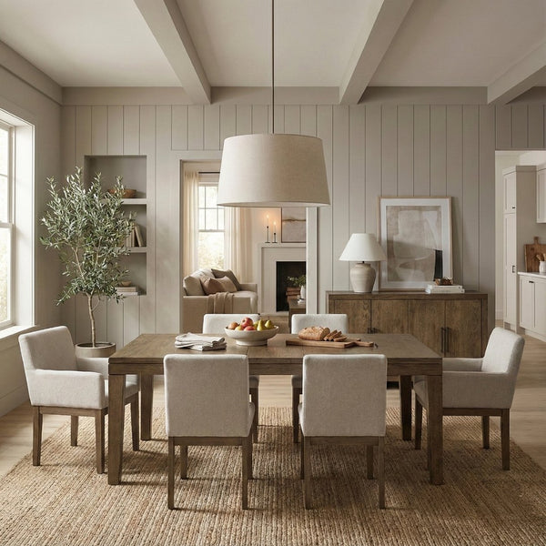 English Elm Brown French Oak Veneer 7 Piece Dining Set Upholstered Chairs Expandable Leaf B011S02334