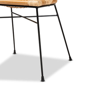 English Elm Modern Rattan Dining Chair Set of Two with Woven Back and Black Iron Base B2750P420347