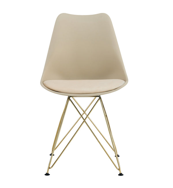 English Elm Modern Shell Lounge Dining Chairs Set Of 4 - Beige With Golden Steel Legs For Elegant Interiors W370P207511