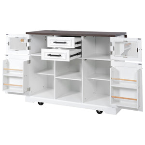 English Elm K&k Farmhouse Rolling Kitchen Island with Barn Doors Power Outlet and Drop Leaf White N707S300277W
