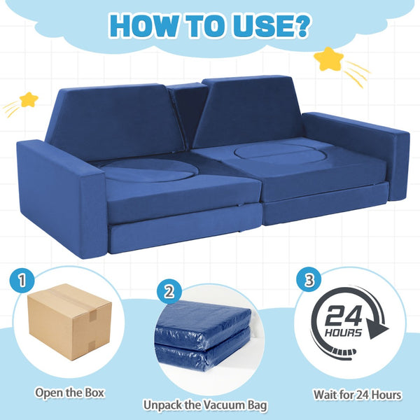 English Elm 14pcs Modular Foam Play Couch Set Convertible Toddler Fort Builder for Playrooms Blue T5880P493446