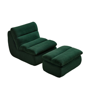 English Elm Modern Compressed Lounge Chair with Ottoman Corduroy Recliner Small Space Sofa High-Density Foam Comfort Green W1036P251819