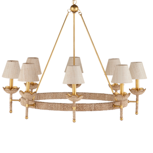 Vichy Chandelier - Handmade Abaca Rope & Wrought Iron Light Fixture with Elegant Gold Finishes