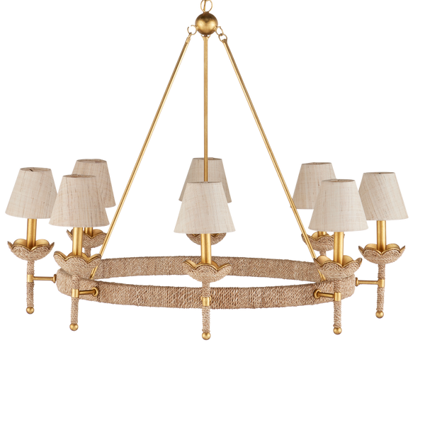 Vichy Chandelier - Handmade Abaca Rope & Wrought Iron Light Fixture with Elegant Gold Finishes