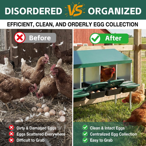English Elm 4-hole Galvanized Steel Chicken Nesting Box with Roll Away Egg Tray and Rain Cover W1422P292941