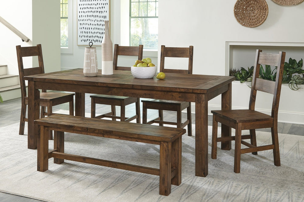 English Elm Classic Solid Rubberwood 6 Piece Dining Set with Burnished Brown Farmhouse Appeal B011S01529