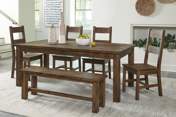 English Elm Classic Solid Rubberwood 6 Piece Dining Set with Burnished Brown Farmhouse Appeal B011S01529