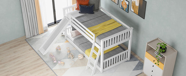 English Elm Twin Twin Bunk Bed with Convertible Slide & Reversible Ladder, Space-Saving Pine Frame for Kids Rooms White GX000213AAK-1