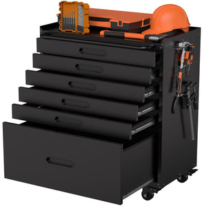 English Elm 34.3" Rolling Steel Workshop Cabinet with 3 Drawers Lockable Doors and Pegboard Sides W2735P428816