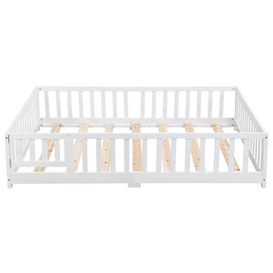 English Elm Twin Pine Wood Floor Bed with Safety Guardrails and Door for Kids Bedroom W495123240