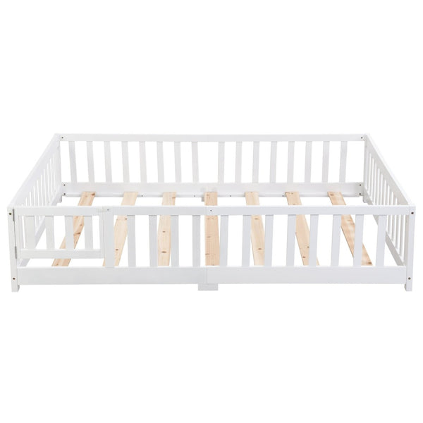 English Elm Twin Pine Wood Floor Bed with Safety Guardrails and Door for Kids Bedroom W495123240