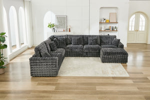 English Elm M5444 Modular Fabric Sofa Sectional In Dark Grey - Versatile 5-Seat Design With Ottoman & Wedge Seat W1805S00144